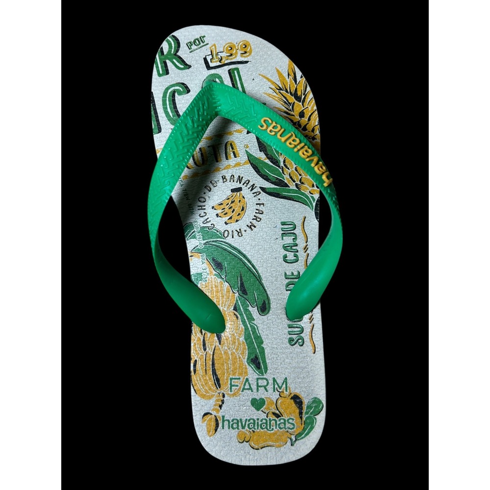 Havaianas x Farm Rio Tropical Fruit Print Green Right Flip Flops Only Women 7/8W
